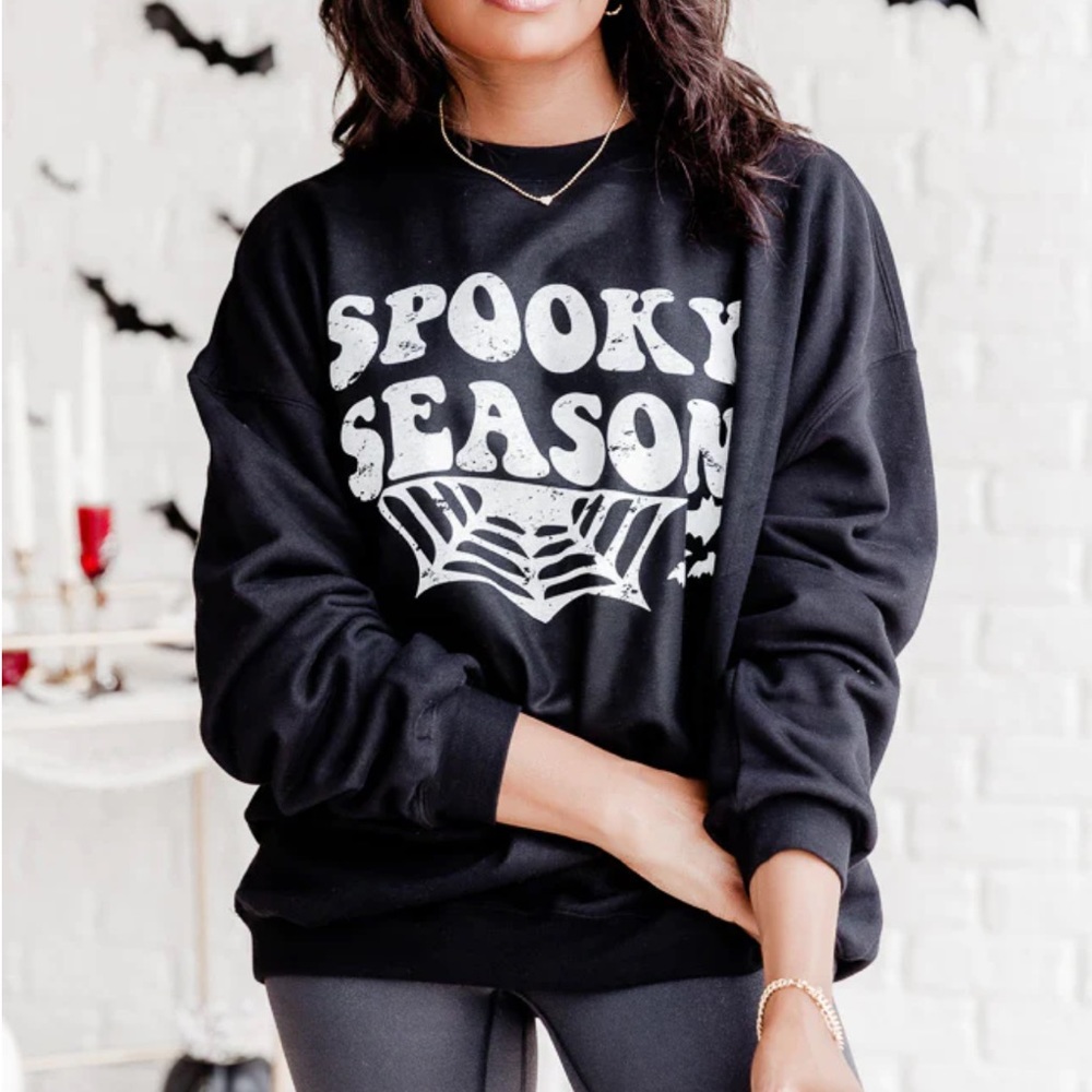 Pink Lily SPOOKY SEASON Black Oversized Sweatshirt